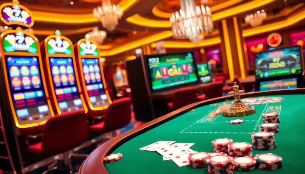 Engaging 'apk jaya' slot machines shine in a vibrant casino, attracting eager gamblers.