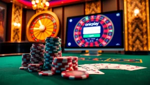 Exciting onicplay login visual featuring a luxurious poker table and casino elements.