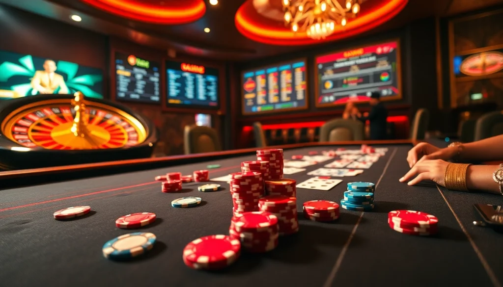 Engage in a thrilling poker game at tt88 with vibrant chips and exciting atmosphere.