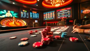 Engage in a thrilling poker game at tt88 with vibrant chips and exciting atmosphere.