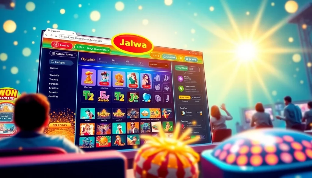 Experience the thrill of जलवा गेम with an interactive browser interface showcasing vibrant games and lottery displays.