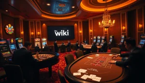 Engage with the hidden wiki dark web in a vibrant casino scene featuring players at roulette and poker tables.