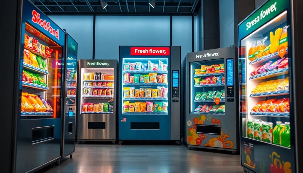 Modern snack machine manufacturers displaying innovative vending solutions and diverse products.