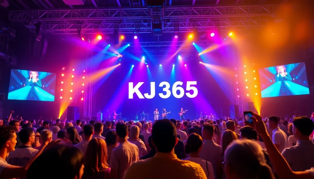 Vibrant entertainment event by KJC365 with colorful stage lights and an engaged audience.