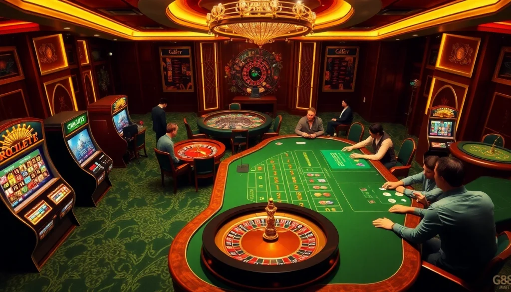 Engaged gamblers enjoying games at https://gk88.in.net/, showcasing excitement and luxury.