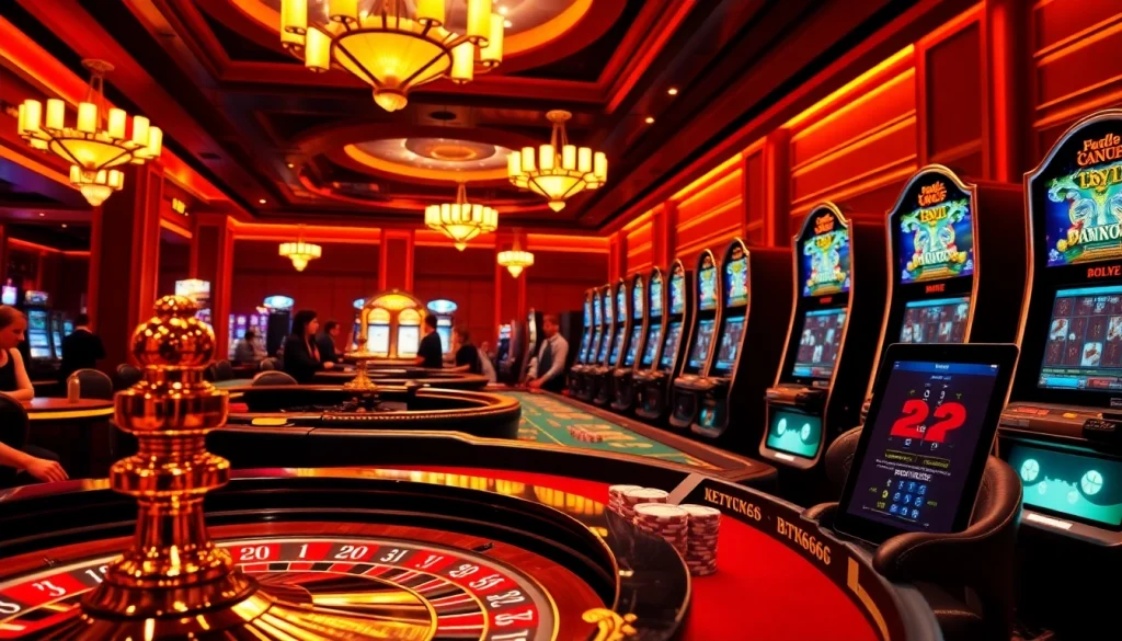 Experience the thrill of BDTK666 with vibrant gambling scenes featuring roulette, poker, and slot machines.