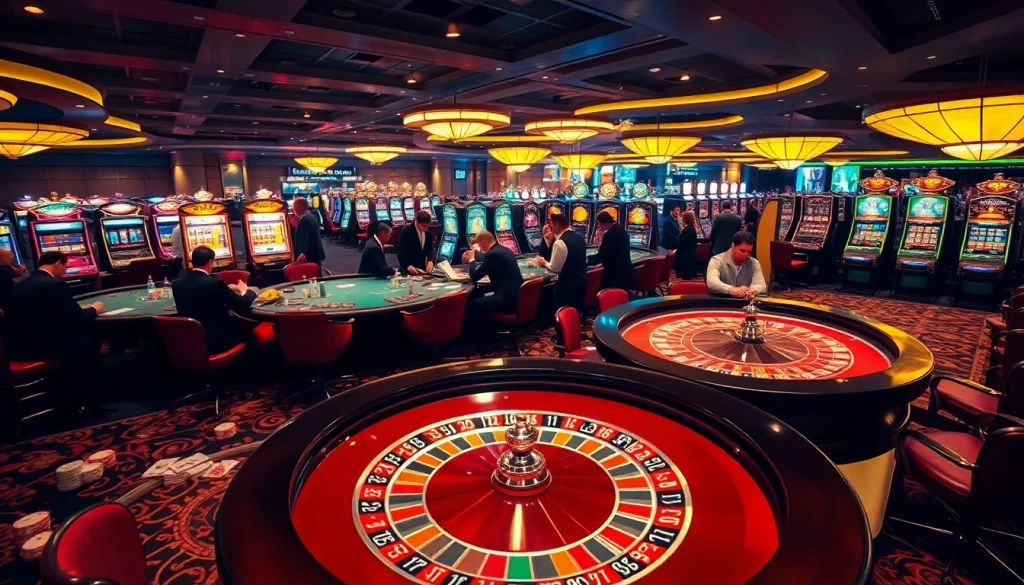 Experience the thrill of MMOO at a vibrant casino with roulette, poker, and lively slot machines.