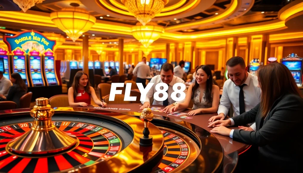 Excited players enjoying various games at FLY88 casino, highlighting the thrill of gambling.