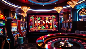 Experience the thrill of idn slot gaming at a luxurious casino with vibrant machines and chips.