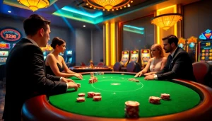 Players enjoying luxury gambling experiences at OK FUN casino with vibrant slot machines.