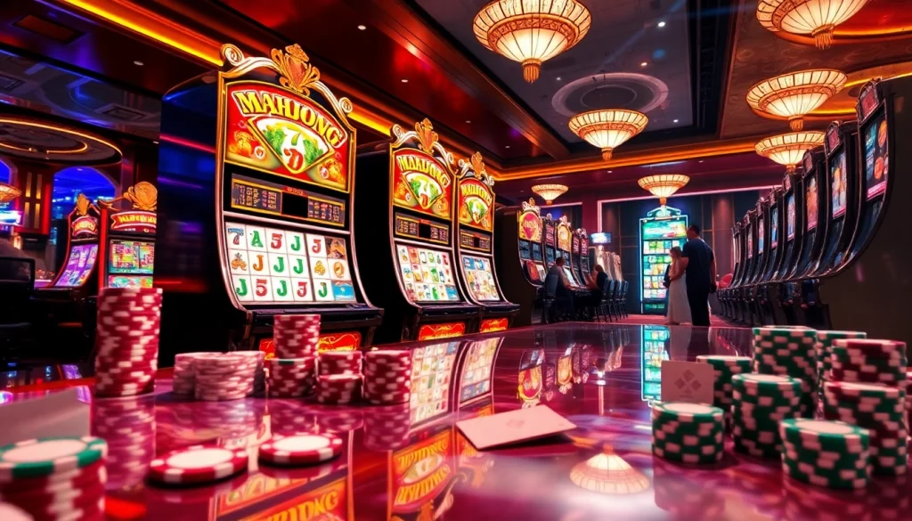 Spin the reels of the slot demo mahjong featured in an exciting casino scene.