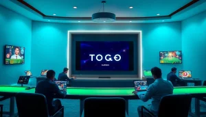 Lingkungan permainan Togel Sumo online dengan antarmuka digital dan pemain yang terlibat.