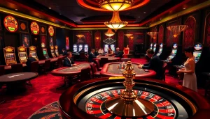 Experience the excitement of a top club casino with vibrant tables and players engaged in thrilling games.