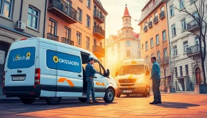 Wiesbaden Schlüsselnotdienst – Professioneller Schlüsseldienst unterstützt einen Kunden in einer Wohnanlage und zeigt Vertrauen sowie Zuverlässigkeit.