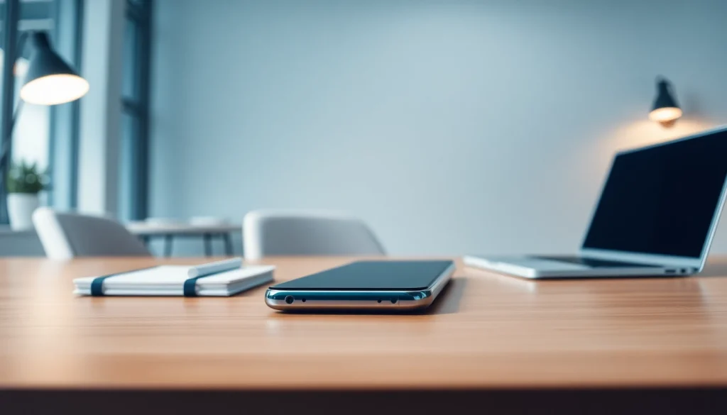 The Samsung Galaxy S8 showcasing its sleek design and edge-to-edge display on a modern office desk.