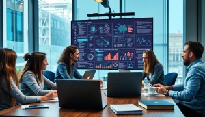 Software engineering team collaborating on coding and design in a modern workspace.