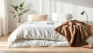 Verken de luxe van percale katoen met stijlvol opgemaakt bed in neutrale tinten.