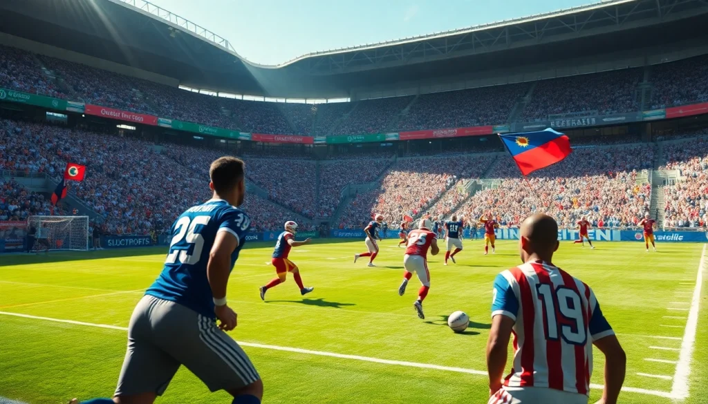 ตาราง บอล ที่แสดงการแข่งขันฟุตบอลในสนามกีฬาที่เต็มไปด้วยแฟนบอล