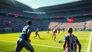 ตาราง บอล ที่แสดงการแข่งขันฟุตบอลในสนามกีฬาที่เต็มไปด้วยแฟนบอล