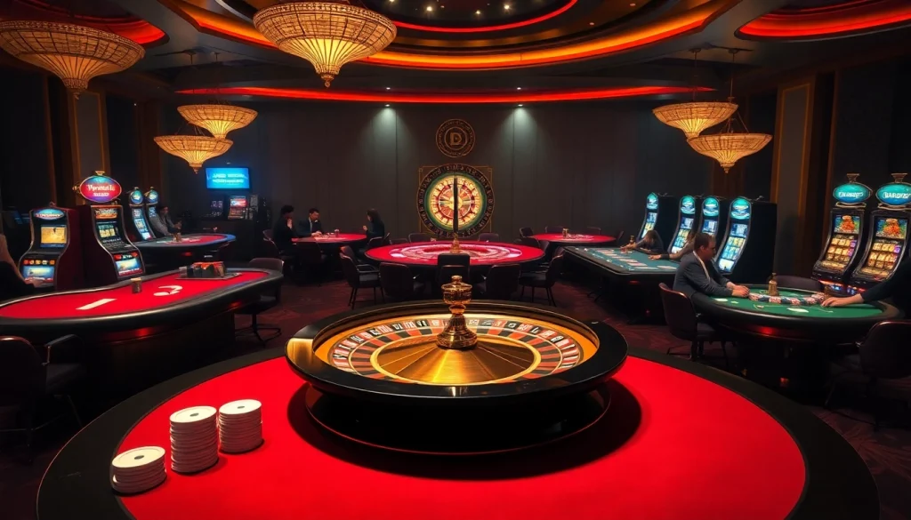 Experience the thrill of xx88 casino games with vibrant roulette and poker action in a luxurious setting.