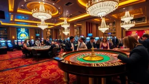 Action-packed scene of players engaging at a roulette table at https://lc88.jpn.com/, showcasing vibrant chips and excitement.