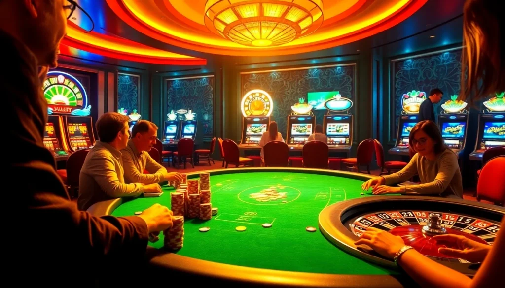 Experience thrilling gameplay in dinamit4d with vibrant poker tables and slot machines.