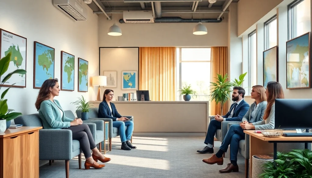 Partner Visa agent in Australia consulting clients in a professional office