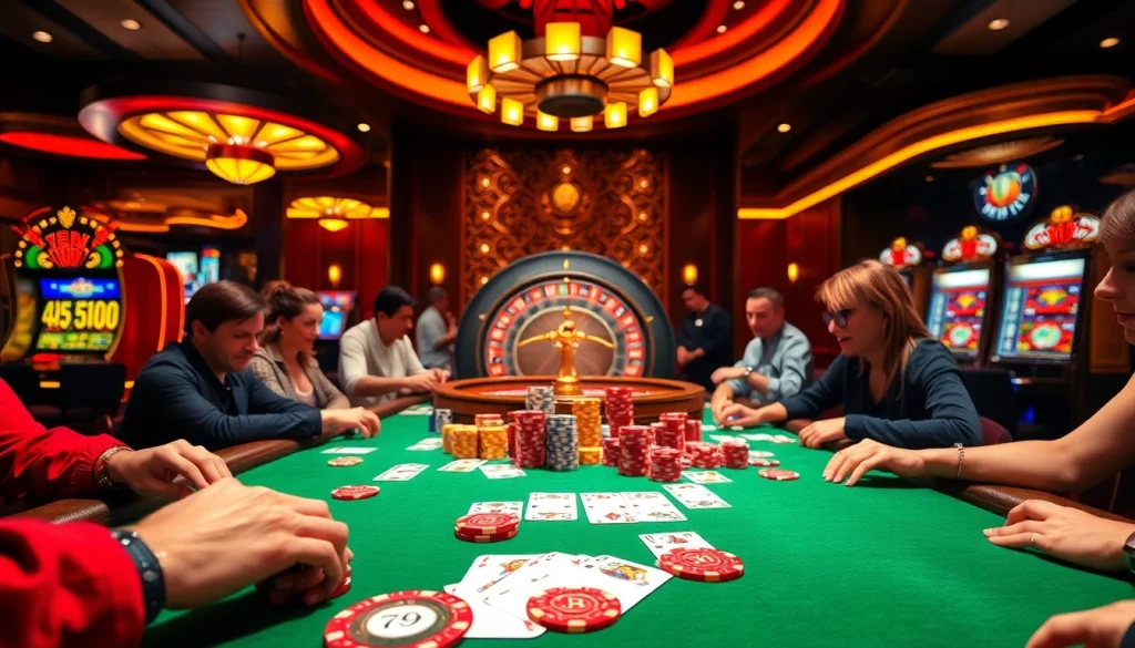 Experience thrilling card games at 79king com with vibrant poker chips and players in action.