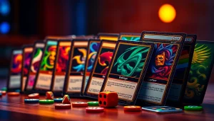 明るいスタジオの照明の下で、トレカレインボー 招待コードをテーマにした鮮やかなトレーディングカード。