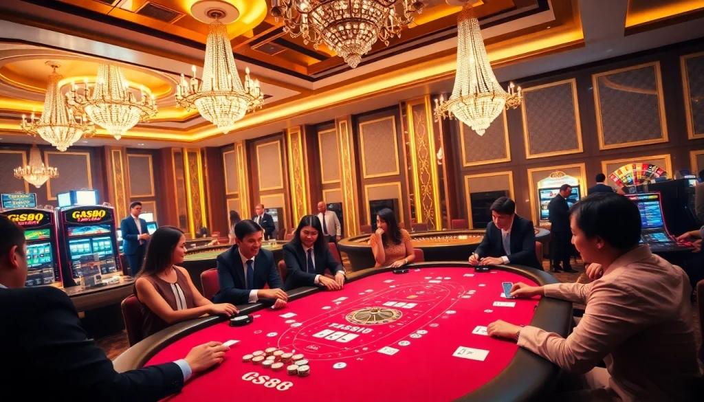 Engaged players experiencing the thrill of gaming at GG88's luxurious casino.