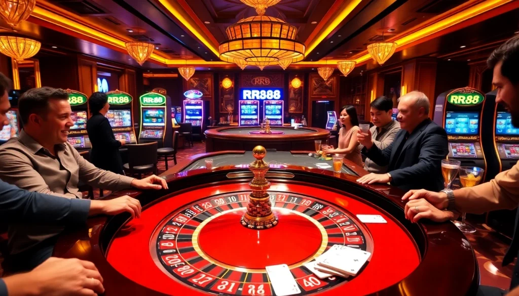 Playing at the RR88 roulette table in a luxurious casino, showcasing excitement and strategy.