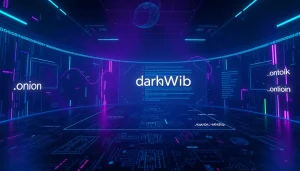The Hidden Wiki interface showcasing dark web links with a mysterious, immersive digital landscape.
