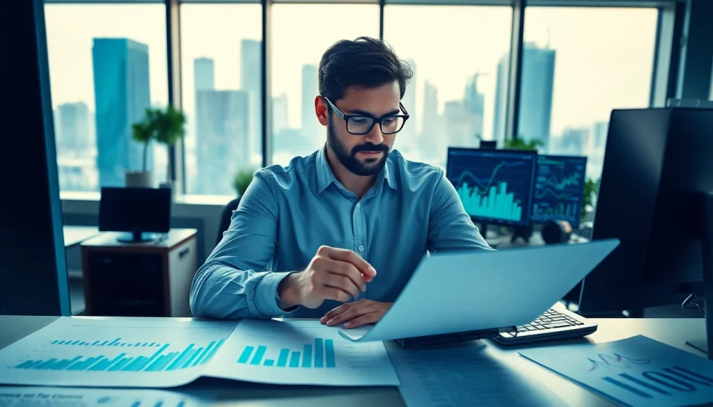 Generate insights with competitive intelligence data analysis in a sleek office.