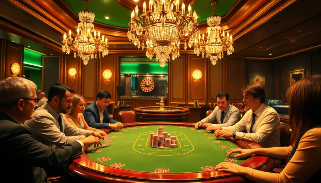 Engaged players enjoying a TT88-themed poker game at a luxurious casino table.