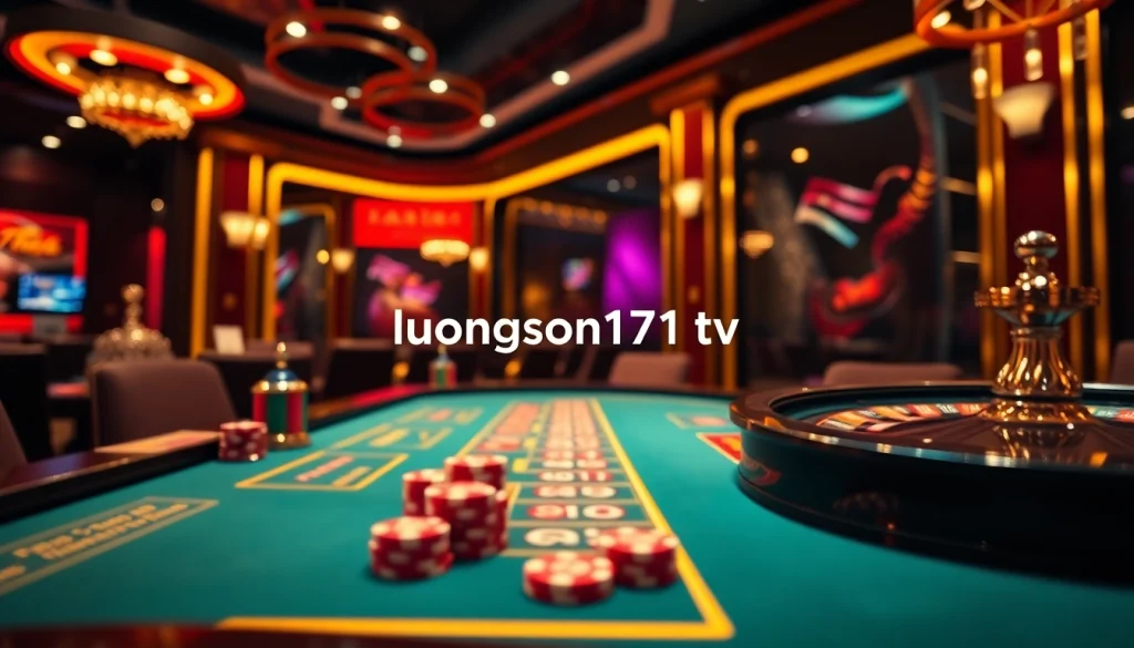 Engaging online gambling scene featuring luongson171tv with poker chips and vibrant casino elements.
